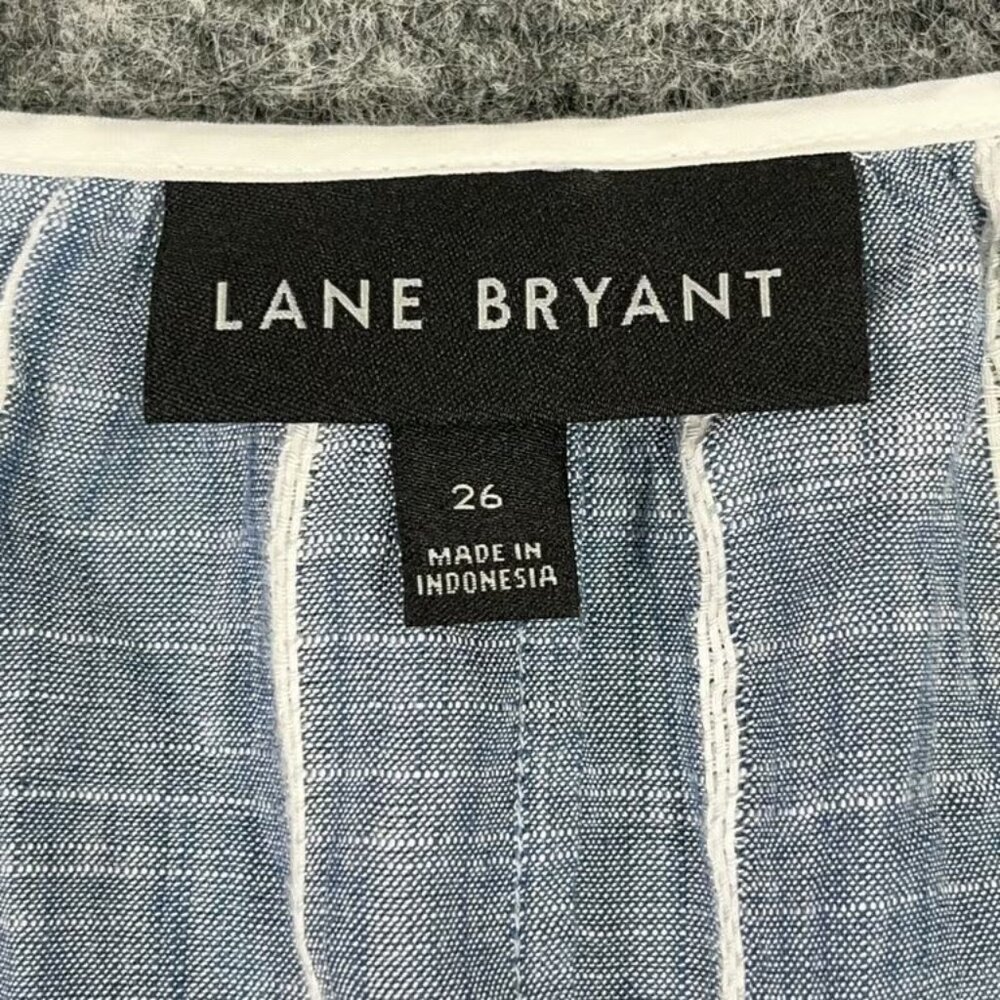 Lane Bryant Top Womens 26 Blue Cotton Rayon Short Sleeve Striped V-neck Textured - Picture 3 of 7